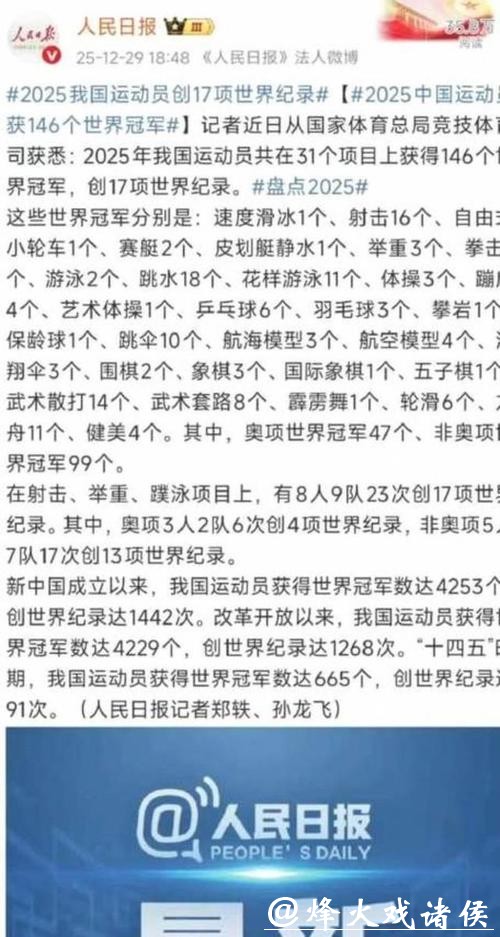 2025年中国体育健儿获得146个世界冠军 2025年中国体育健儿获得146个世界冠军